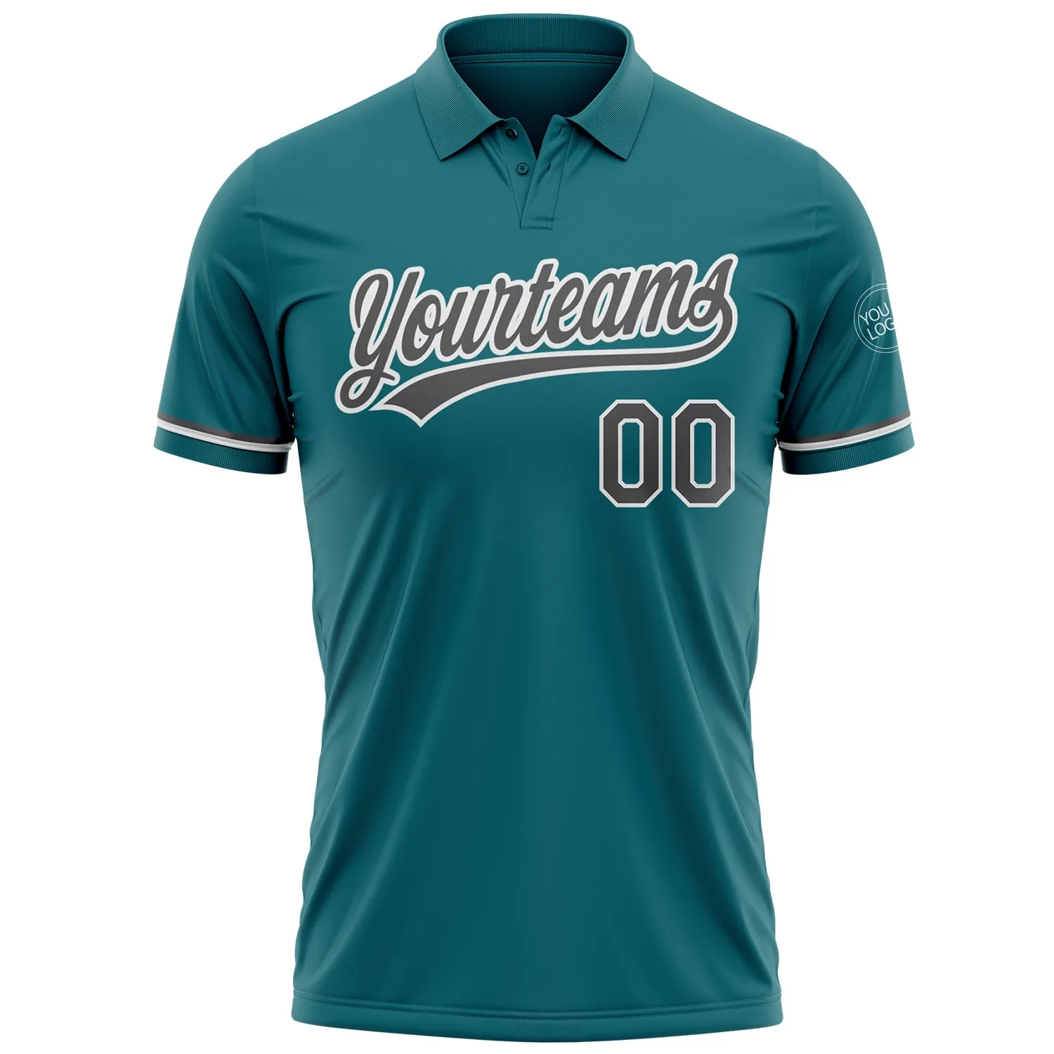 Custom Teal Steel Gray-White Performance Vapor Golf Polo Shirt