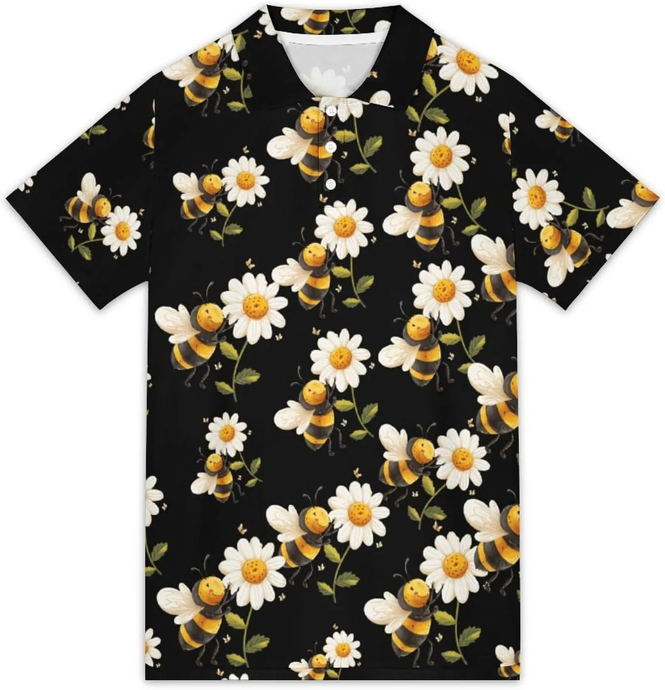 Cute Bee Daisy Flower Mens Polo Shirts Short Sleeve Mesh Gym T-Shirt Summer Tee Top