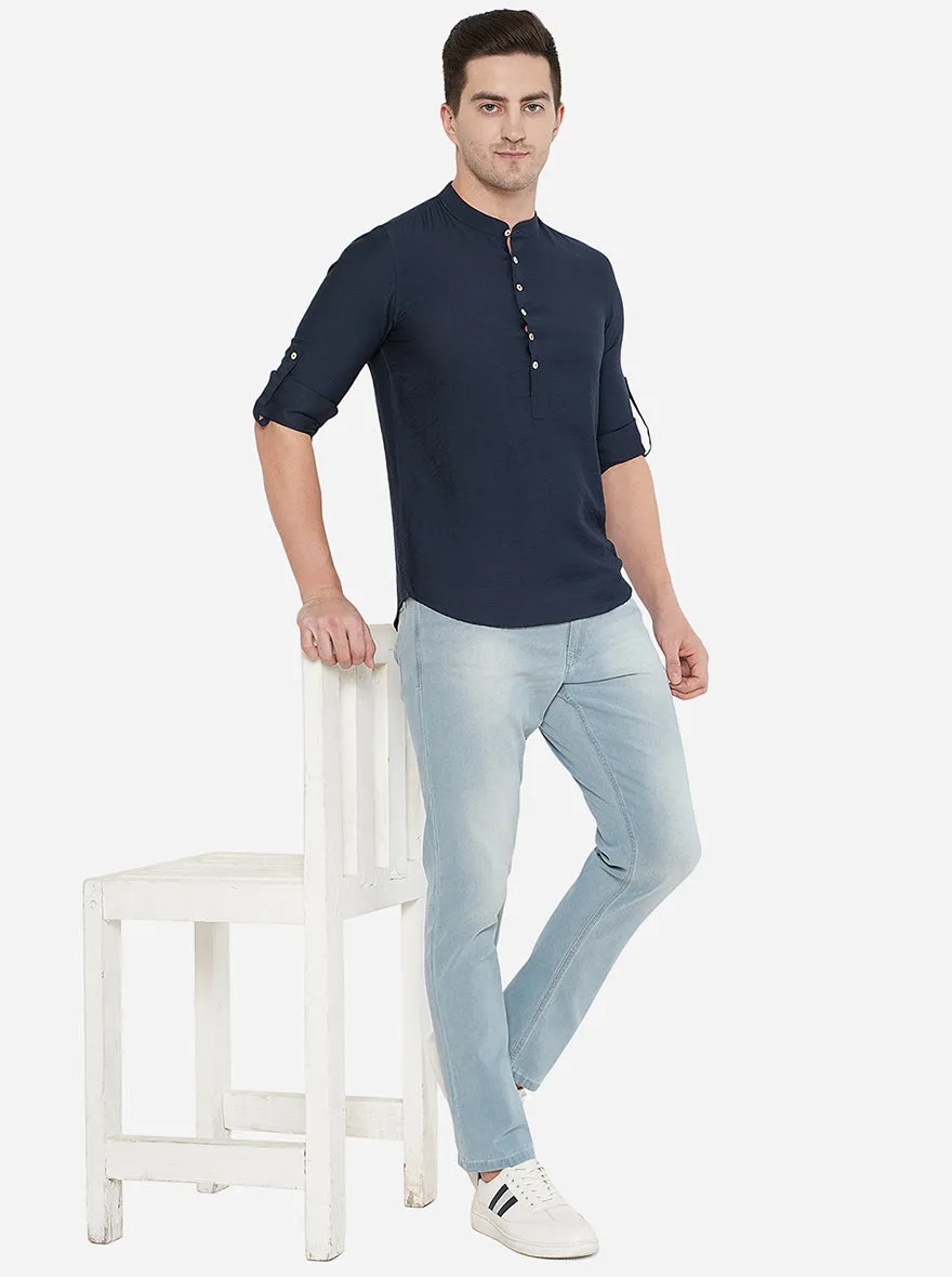 Dark Blue Solid Slim Fit Short Kurta | JB Studio