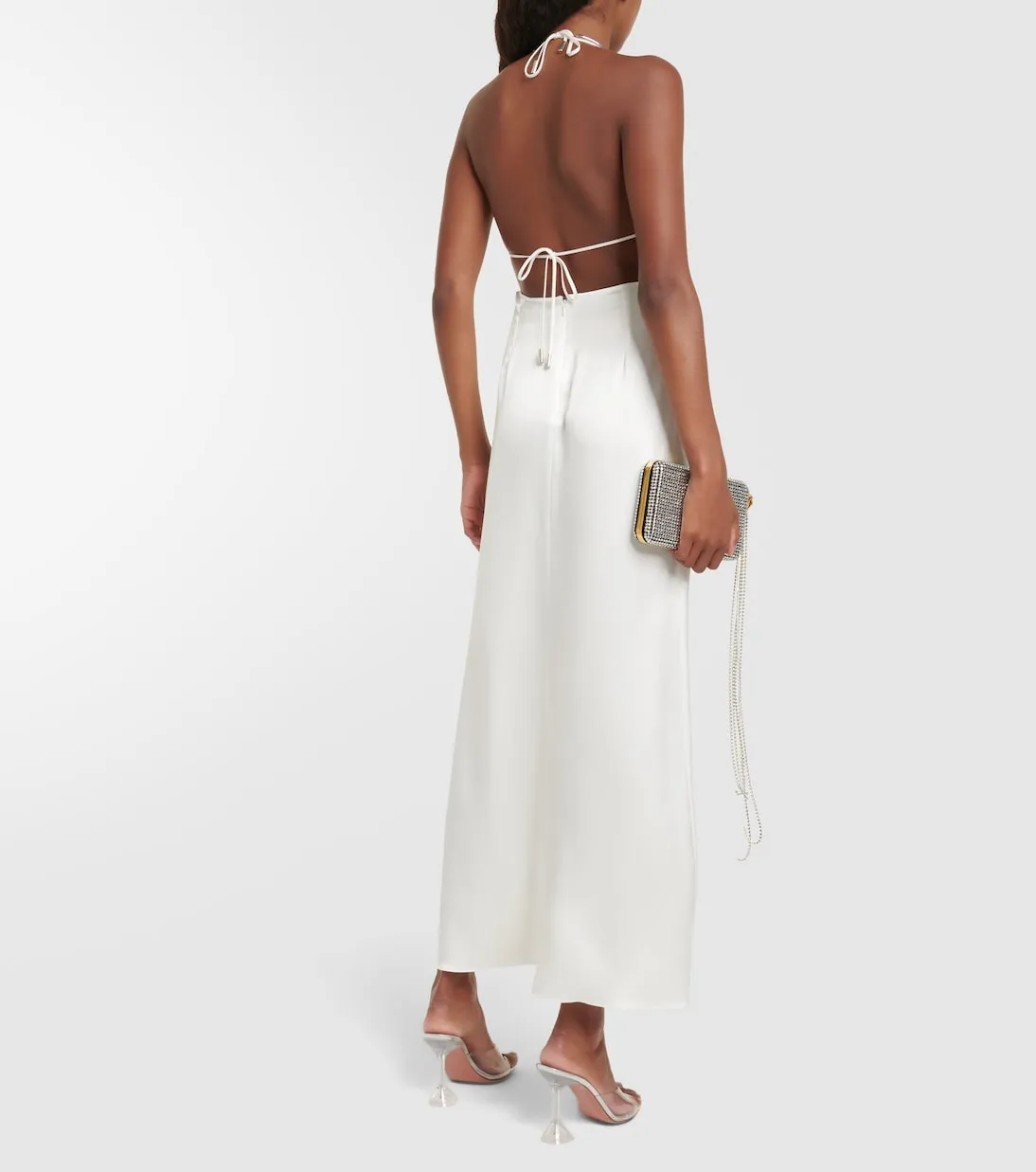 David Koma Satin Cami Dress with Embellished Neckline, Black