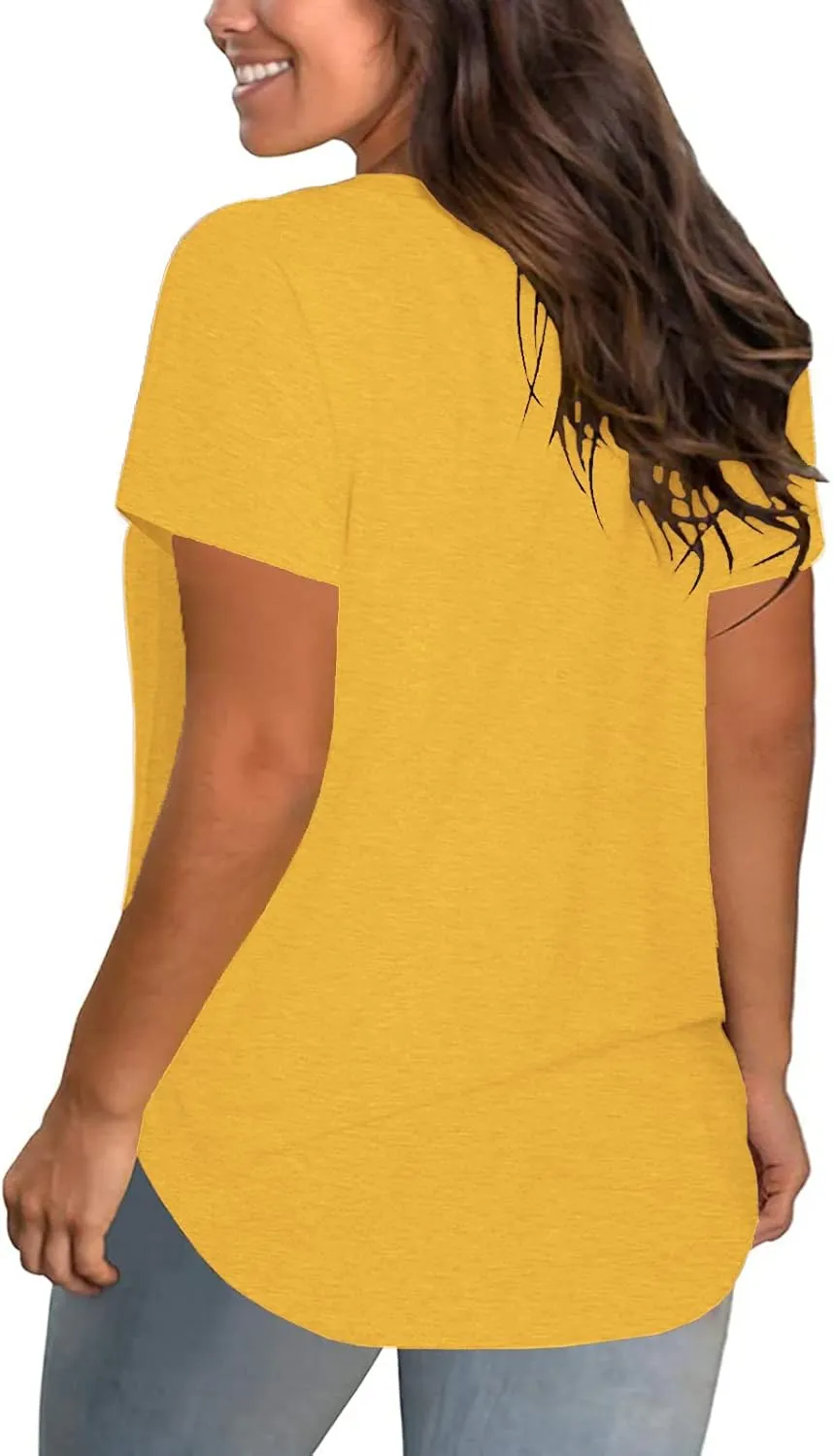 DOLNINE Plus-Size Tops for Women V Neck T Shirts Summer Tunics with Pocket