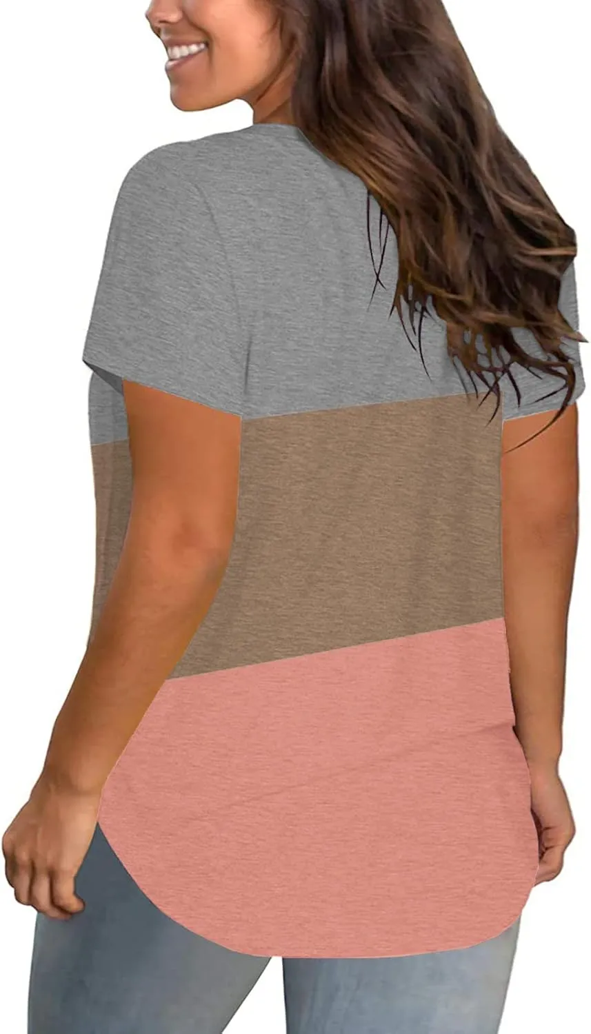 DOLNINE Plus-Size Tops for Women V Neck T Shirts Summer Tunics with Pocket