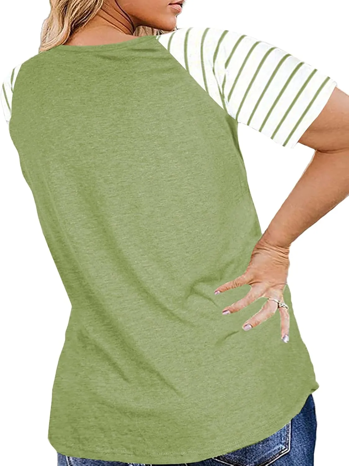 DOLNINE Women's Plus Size Tops Striped Raglan Tee Shirts Casual Tunics Blouses