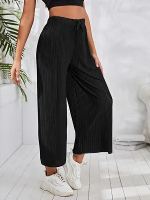 Drawstring Pleated Wide Leg Pants