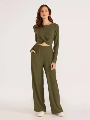 Emerson Wide Leg Pant-Forest Green
