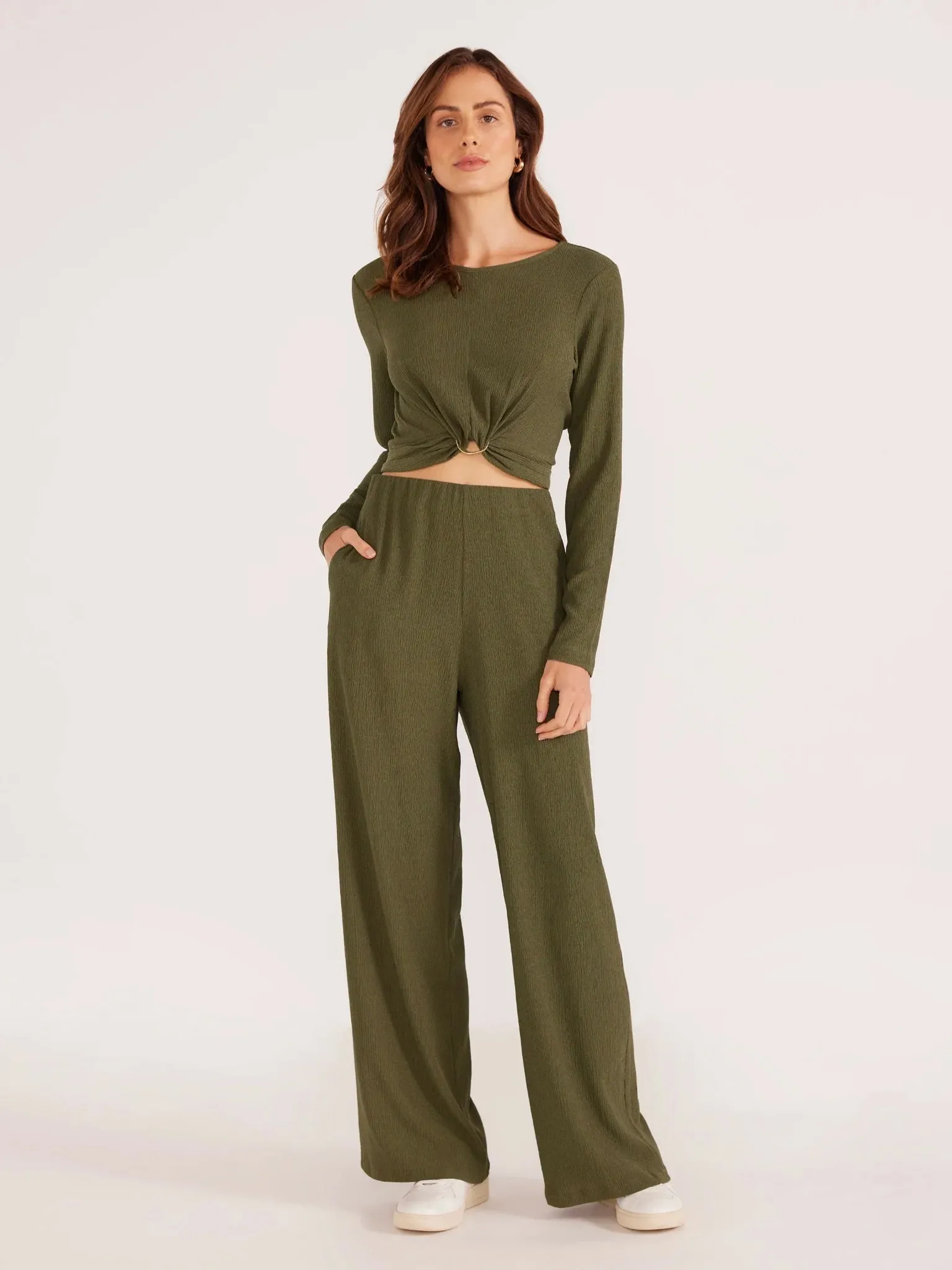 Emerson Wide Leg Pant-Forest Green