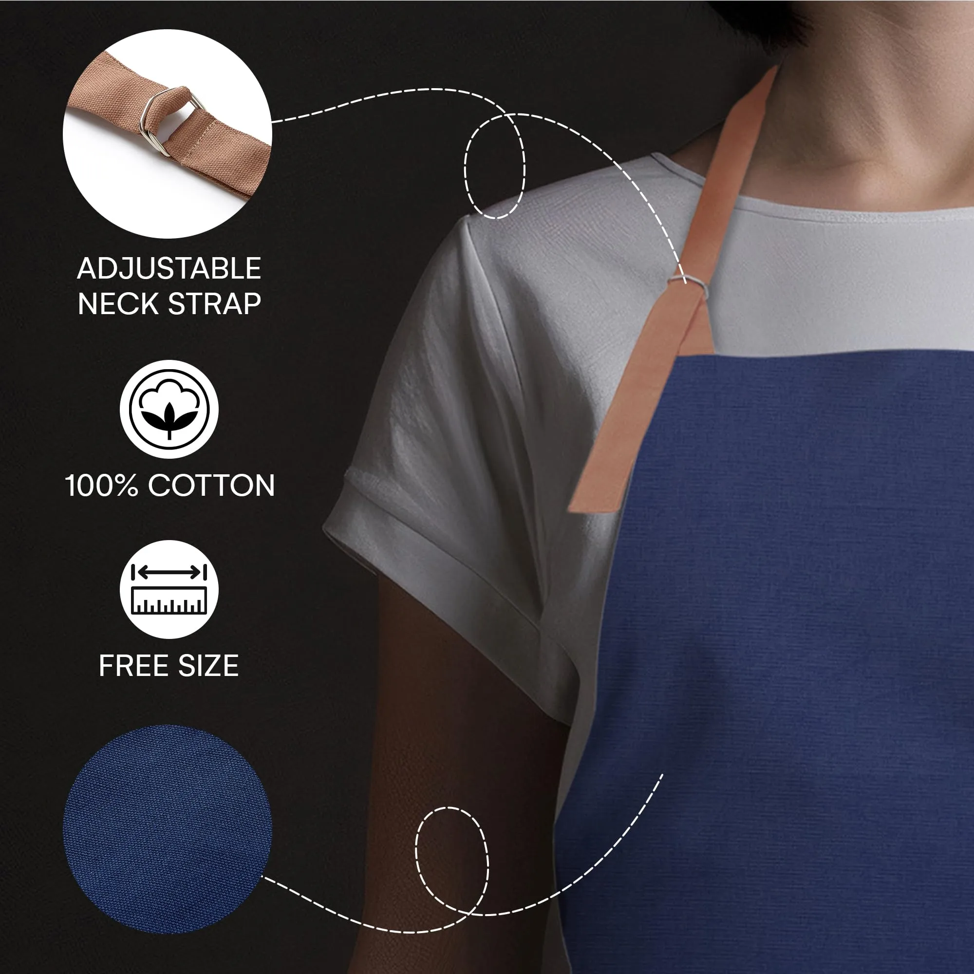Encasa Homes Cotton Stain-Resistant Kitchen Bib Apron - Scotch Blue   Tan Straps With Adjustable Straps, Pocket & Towel Holder | For Home & Outdoors Cooking - Men & Women - 68x85 cm