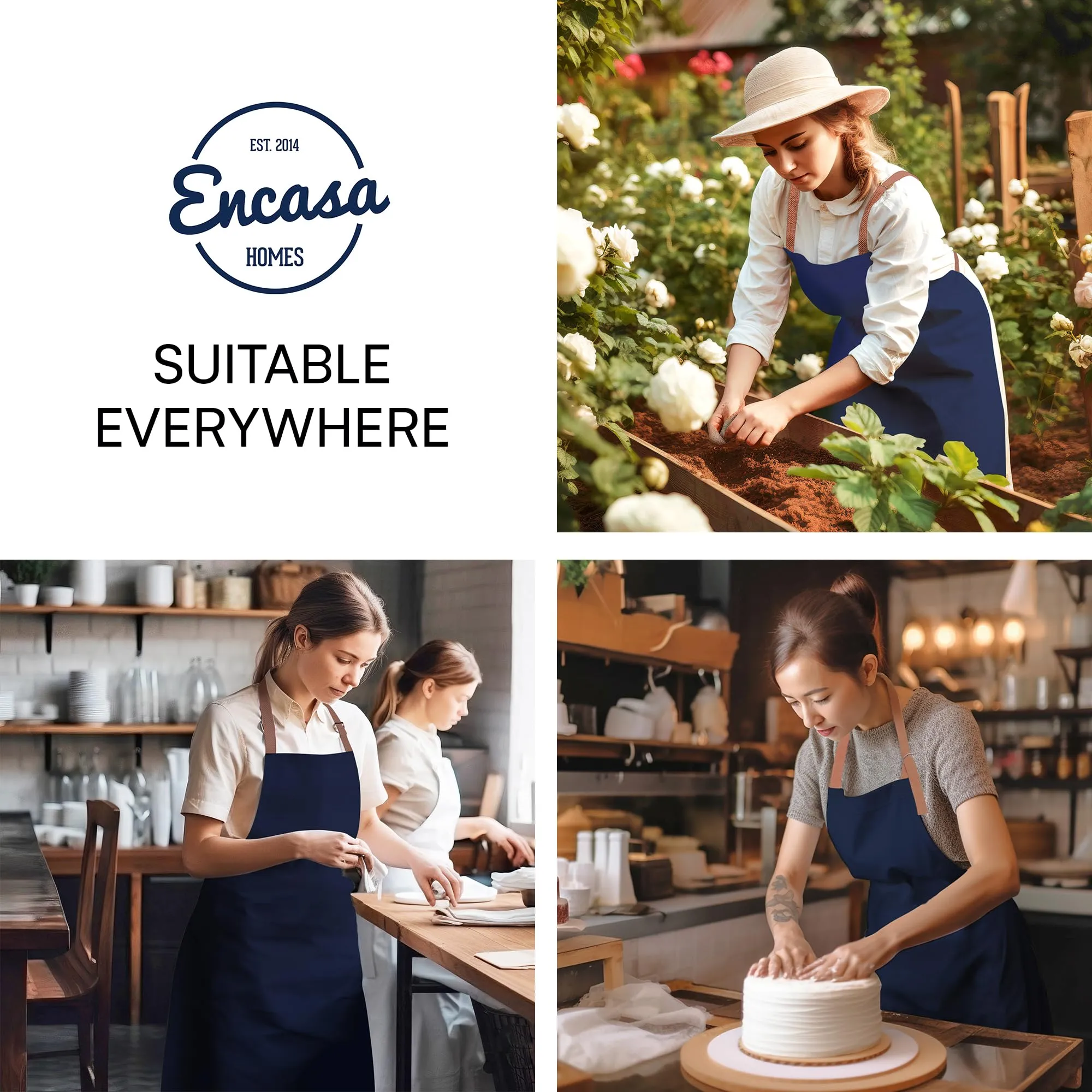 Encasa Homes Cotton Stain-Resistant Kitchen Bib Apron - Scotch Blue   Tan Straps With Adjustable Straps, Pocket & Towel Holder | For Home & Outdoors Cooking - Men & Women - 68x85 cm