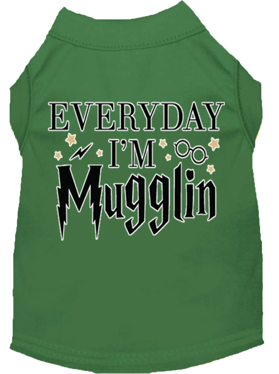 Everyday I'm Mugglin Screen Print Dog Shirt Green Xs