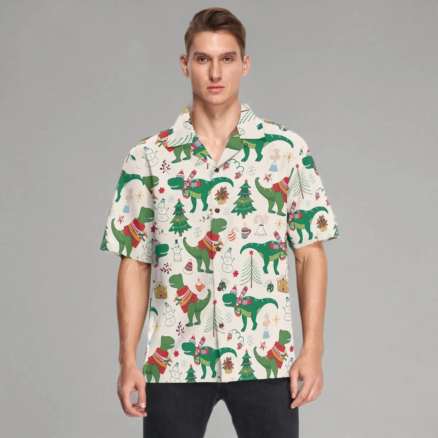 Fisyme Hawaiian Shirt for Men Loose-Fit Short Sleeve Button Down Beach Casual Shirts