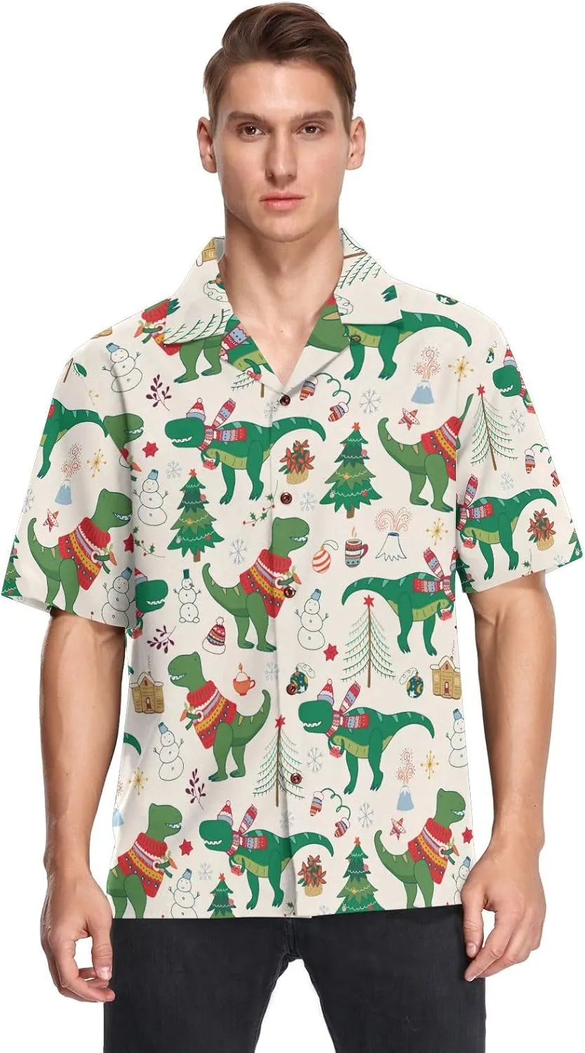 Fisyme Hawaiian Shirt for Men Loose-Fit Short Sleeve Button Down Beach Casual Shirts