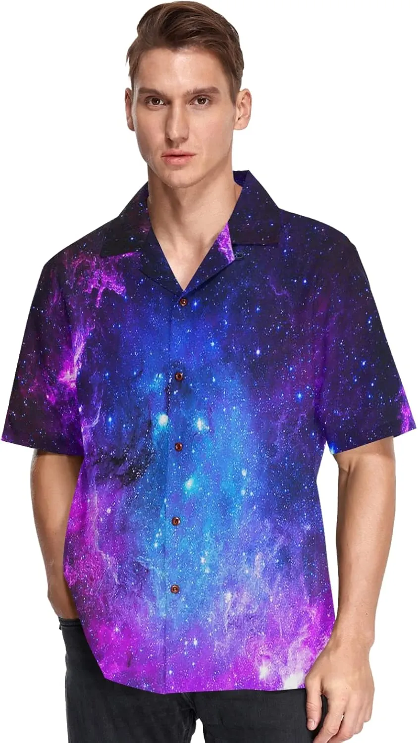 Fisyme Hawaiian Shirt for Men Loose-Fit Short Sleeve Button Down Beach Casual Shirts