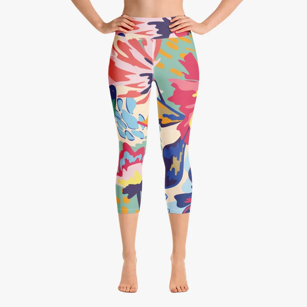 Floral Capris "Flower Splash" Red/Yellow/Blue