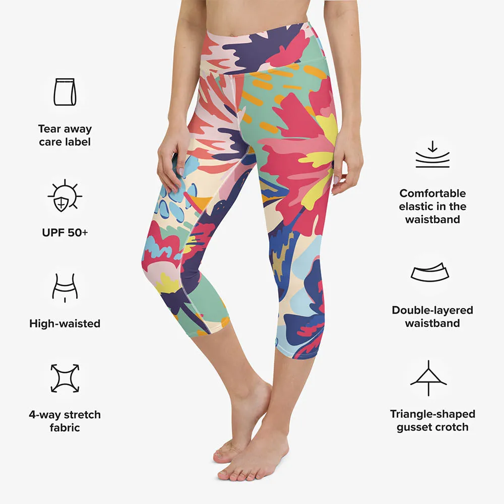 Floral Capris "Flower Splash" Red/Yellow/Blue