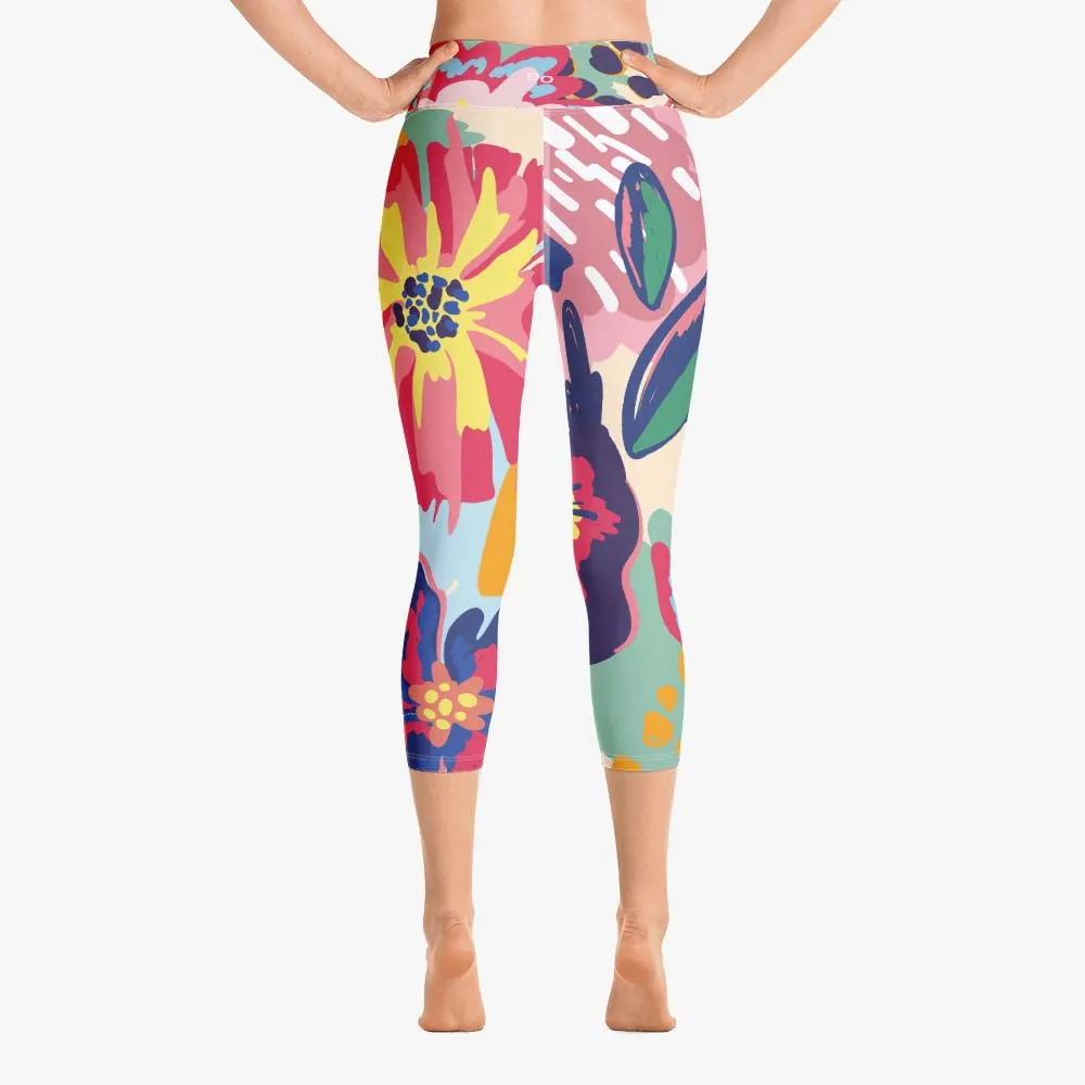 Floral Capris "Flower Splash" Red/Yellow/Blue