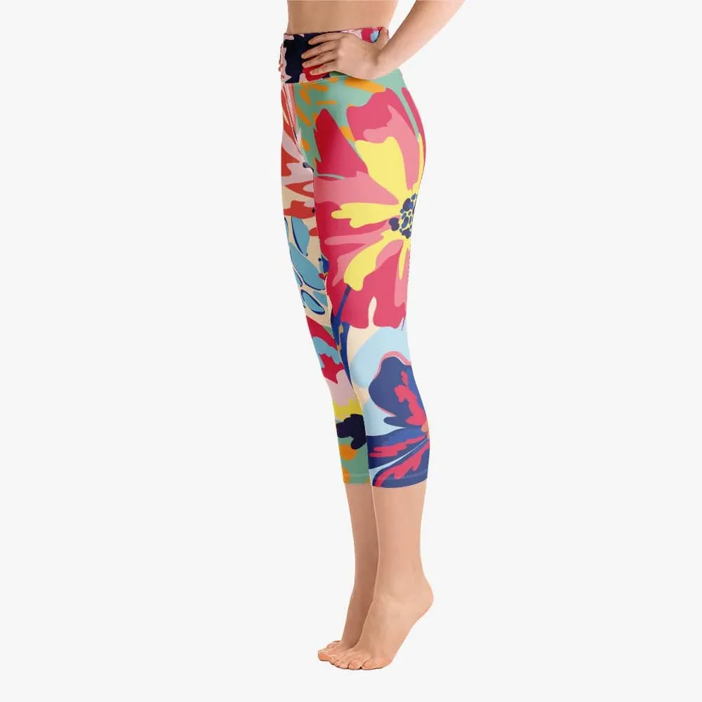 Floral Capris "Flower Splash" Red/Yellow/Blue