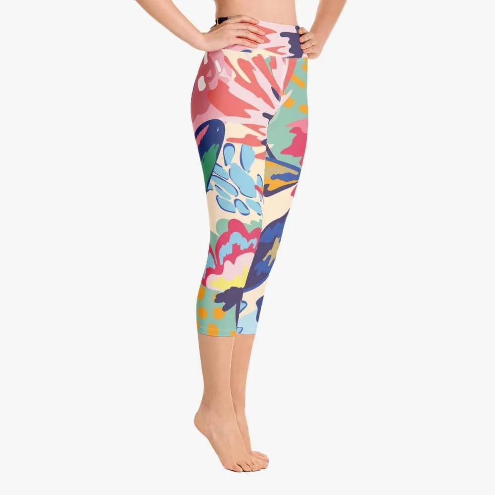 Floral Capris "Flower Splash" Red/Yellow/Blue