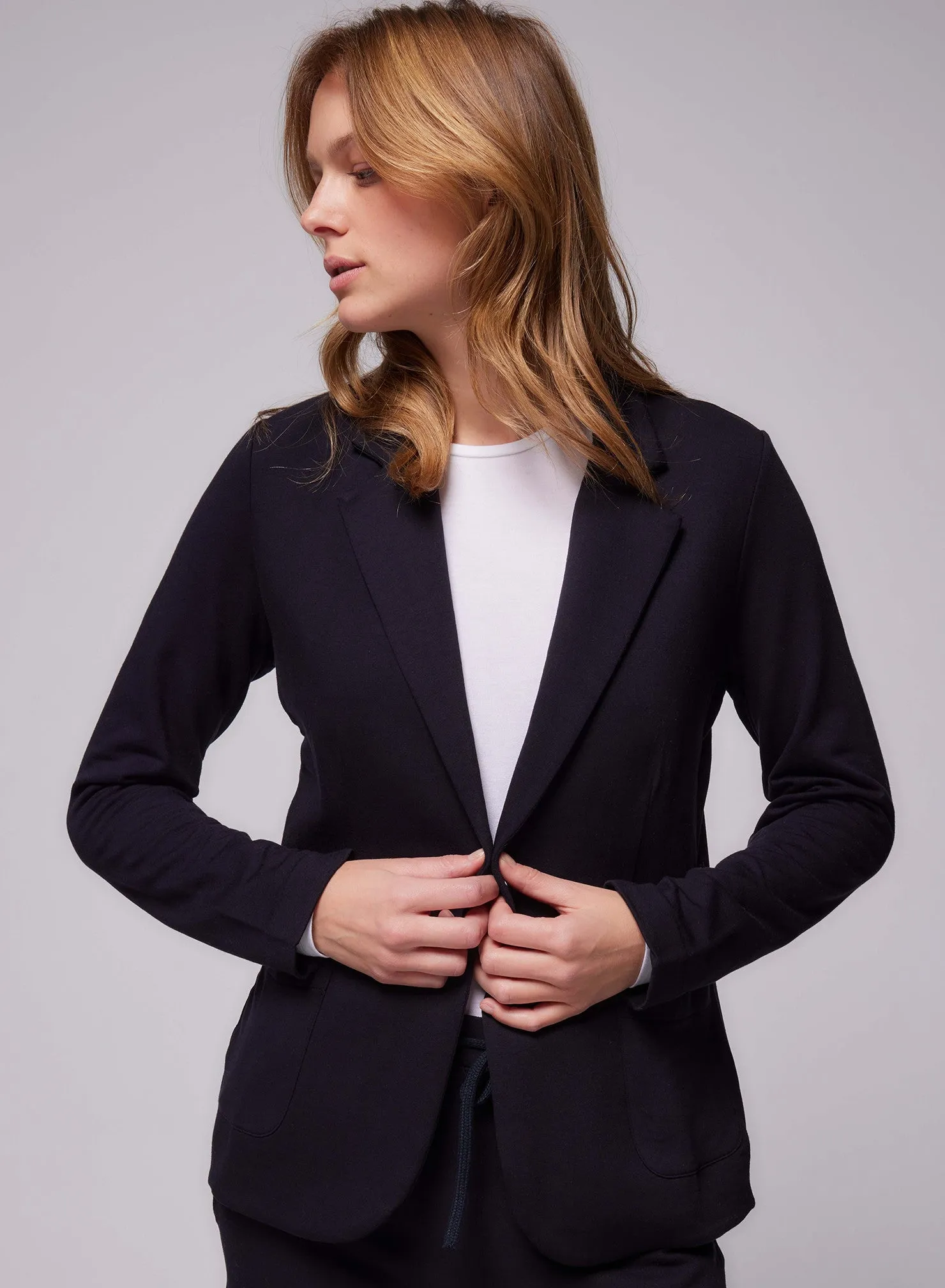 French Terry Looped One-Button Blazer