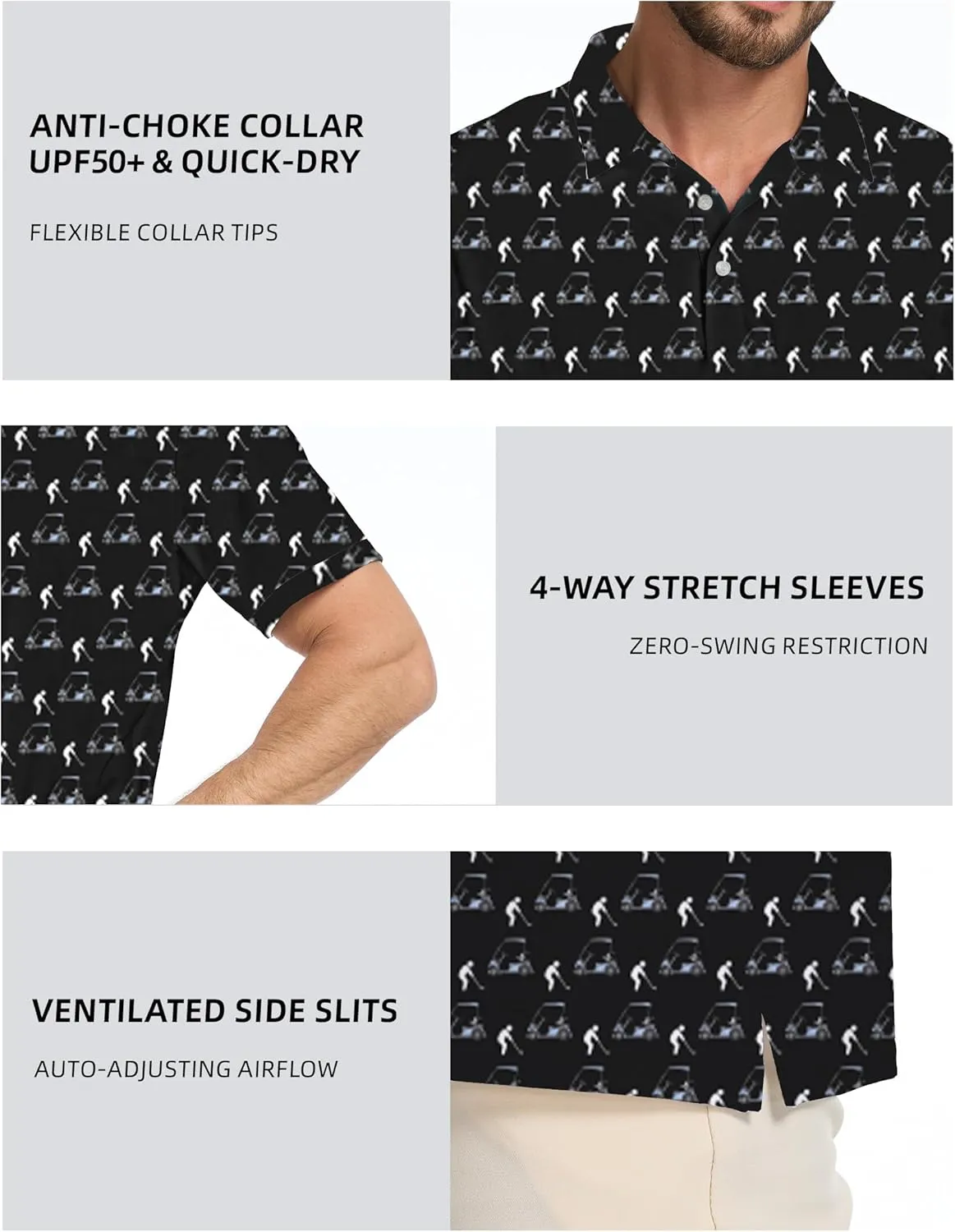 Golf Shirts for Men Dry Fit Moisture Wicking Short Sleeve Performance Print Polo Shirts