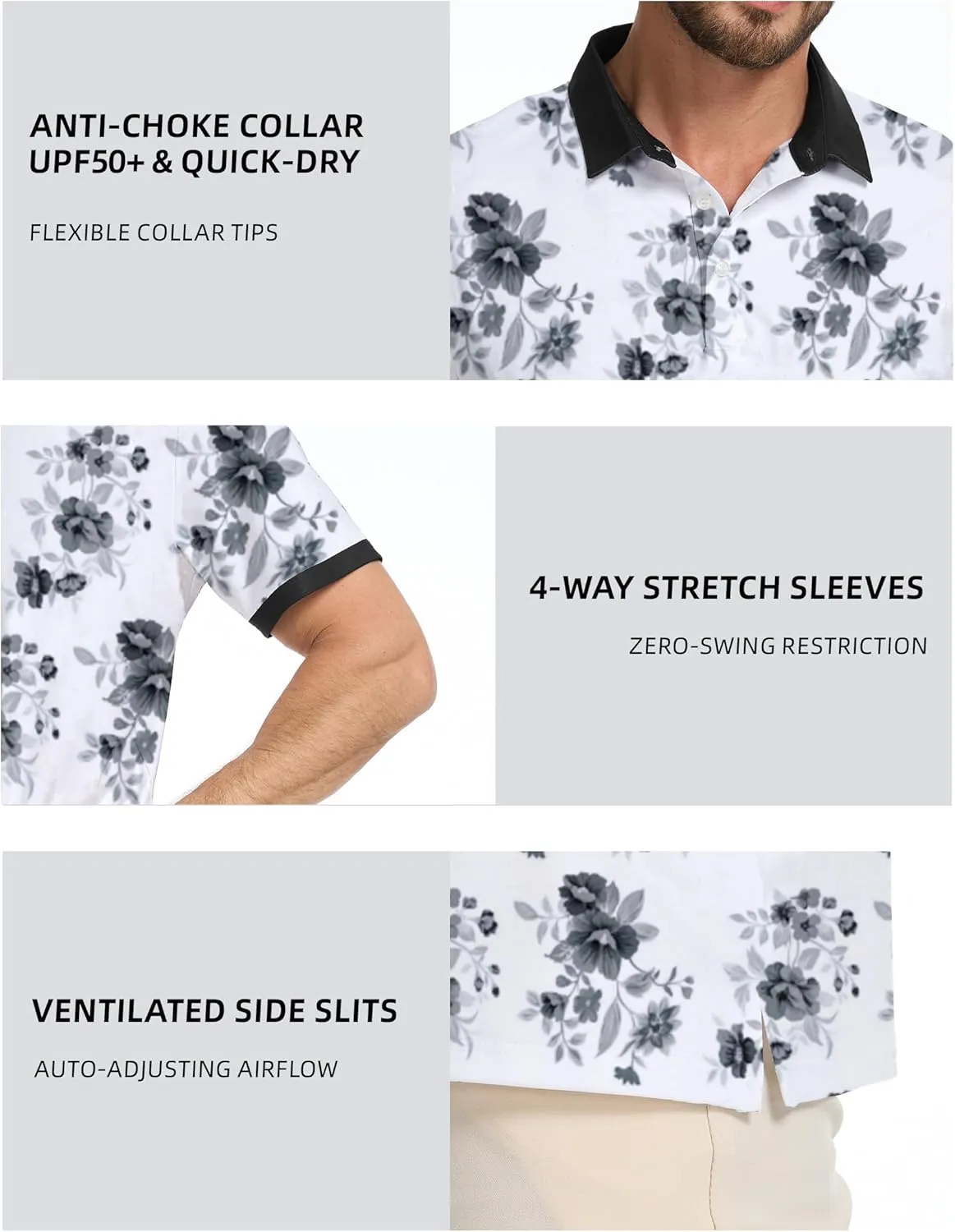 Golf Shirts for Men Dry Fit Moisture Wicking Short Sleeve Performance Print Polo Shirts