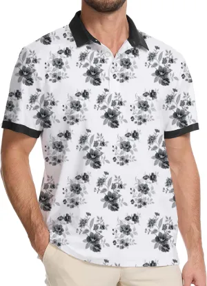 Golf Shirts for Men Dry Fit Moisture Wicking Short Sleeve Performance Print Polo Shirts