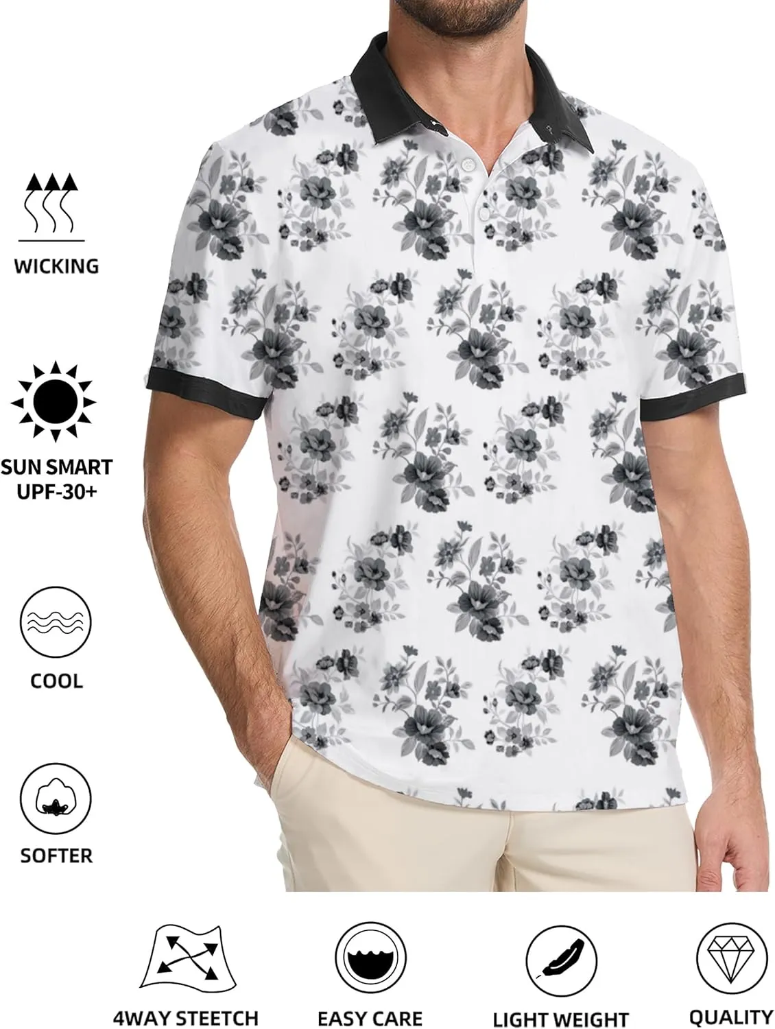 Golf Shirts for Men Dry Fit Moisture Wicking Short Sleeve Performance Print Polo Shirts