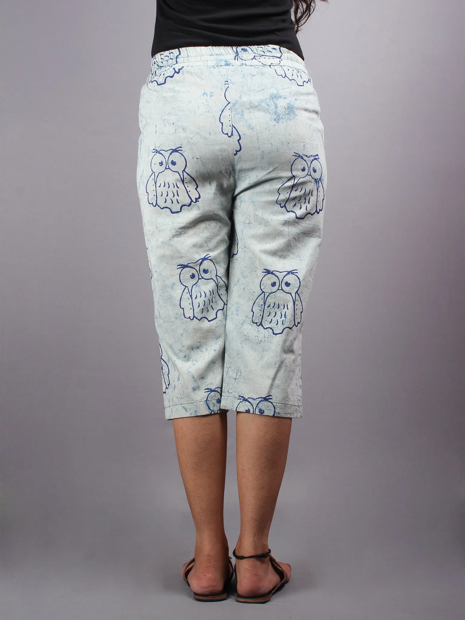 Indigo Hand Block Printed Elasticated Waist Capri - C0267005