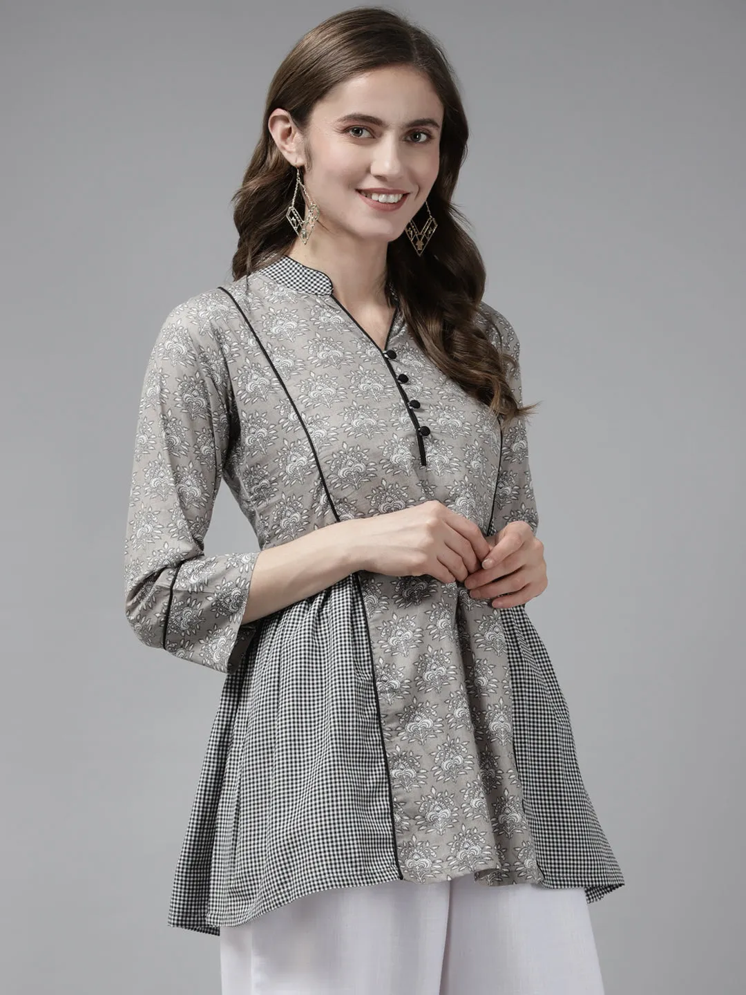 Jashvi Grey Printed Tunic