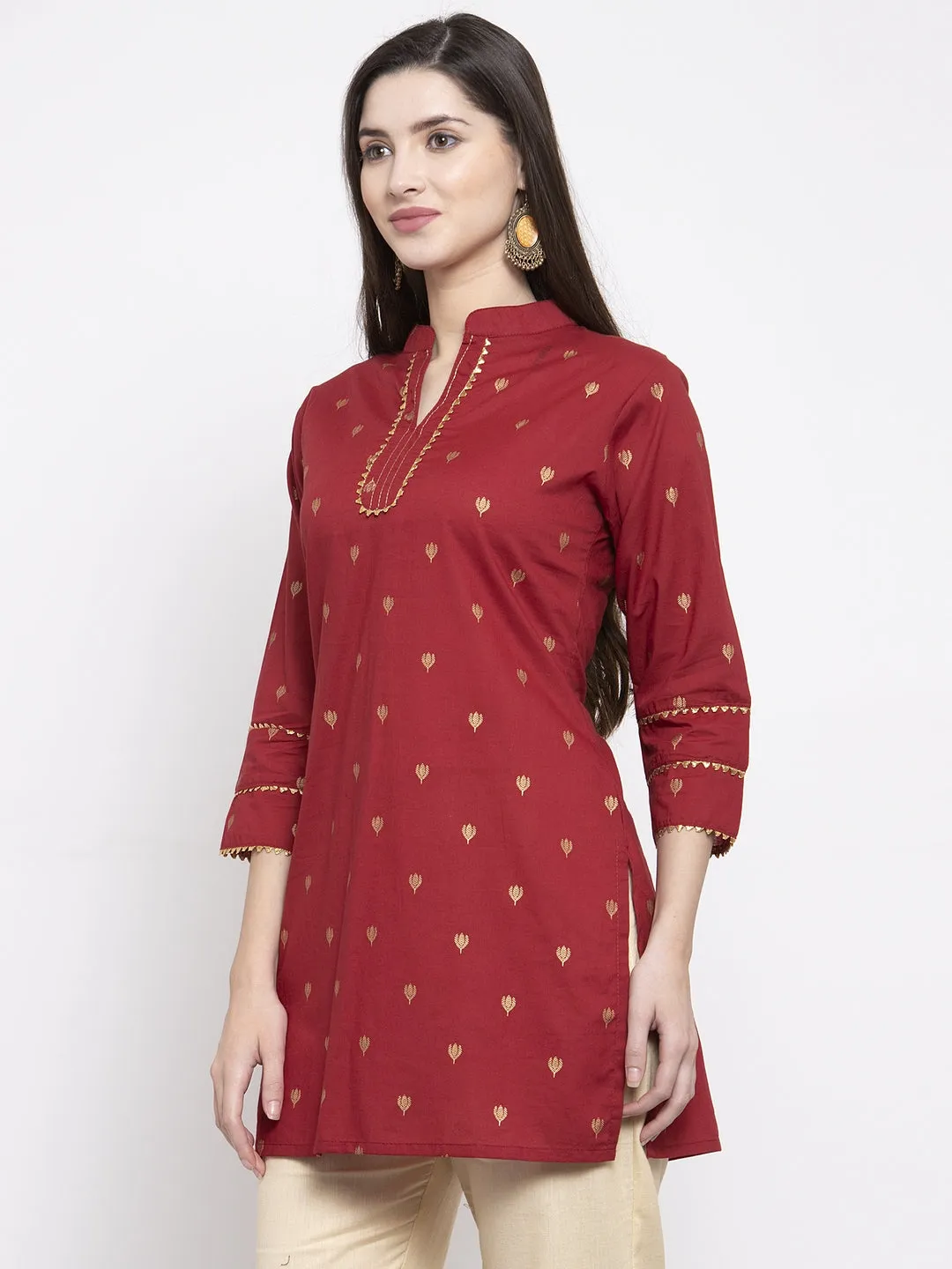 Jashvi Maroon & Golden Foil Print Tunic