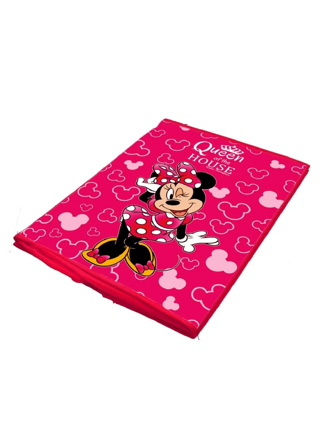 Kuber Industries Disney Minnie Print Non Woven Fabric Foldable Laundry Basket|Toy Storage Basket|Cloth Storage Basket With Lid & Handles (Pink)-KUBMART16284