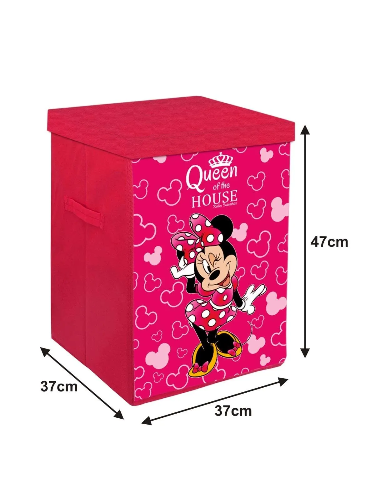 Kuber Industries Disney Minnie Print Non Woven Fabric Foldable Laundry Basket|Toy Storage Basket|Cloth Storage Basket With Lid & Handles (Pink)-KUBMART16284