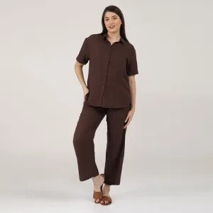 Linen Co Ord Set for Women | Coffee Brown | Shirt & Pant Set