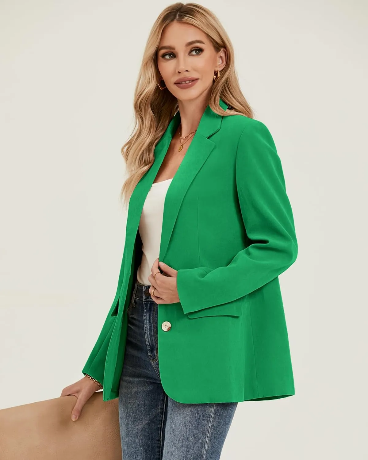 luvamia Blazers for Women Business Casual Twill Long Blazers Suit Jackets Dressy Office Work Professional Coat Loose Fit