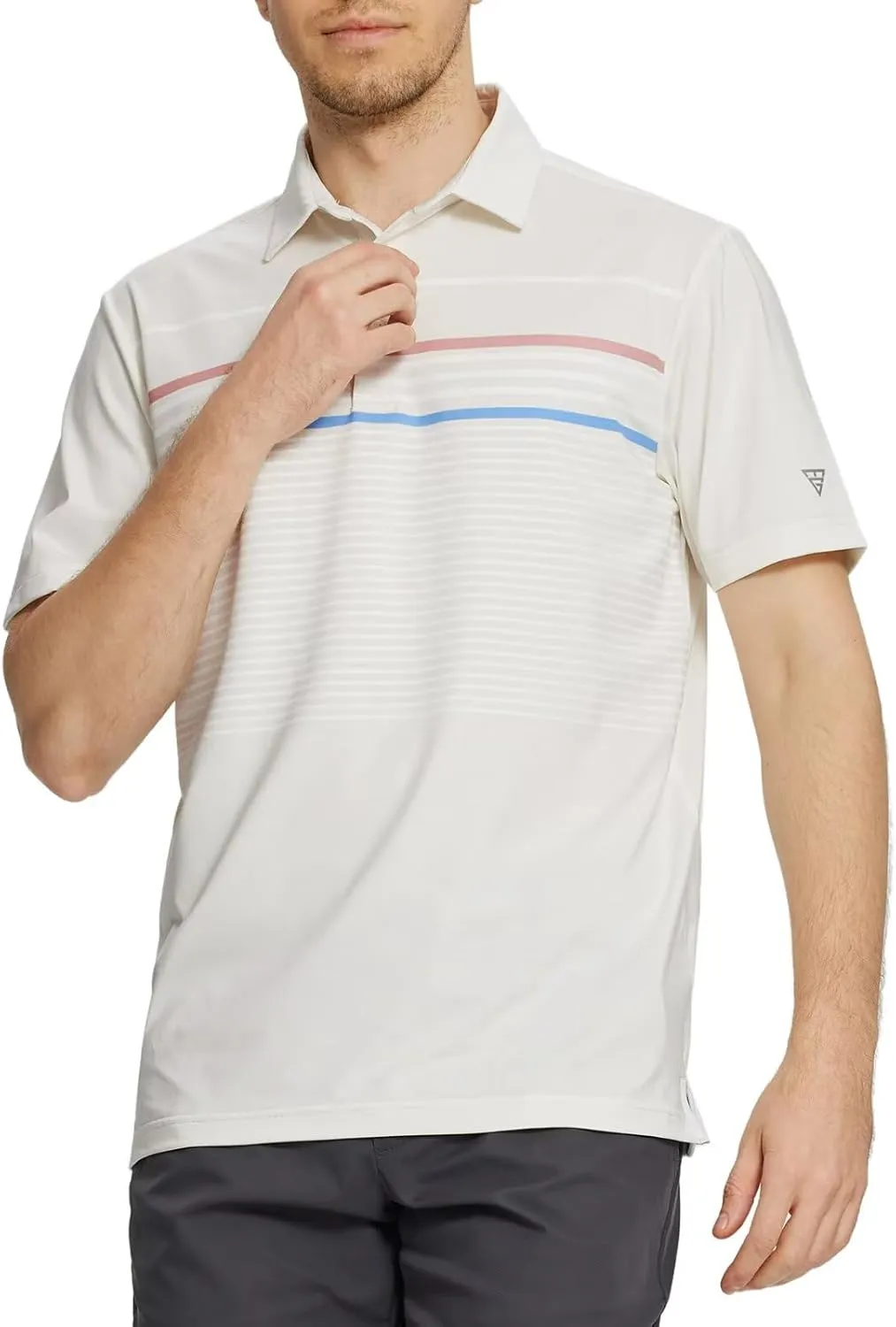 M MAELREG Golf Shirts for Men Short Sleeve Regular Fit Moisture Wicking Performance Casual Striped Print Mens Polo Shirts