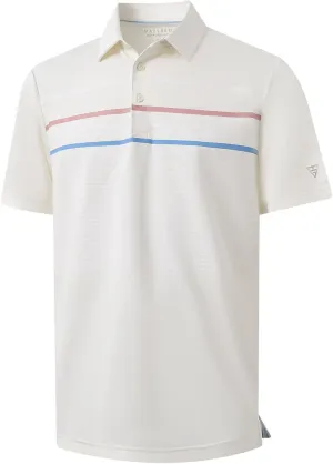 M MAELREG Golf Shirts for Men Short Sleeve Regular Fit Moisture Wicking Performance Casual Striped Print Mens Polo Shirts