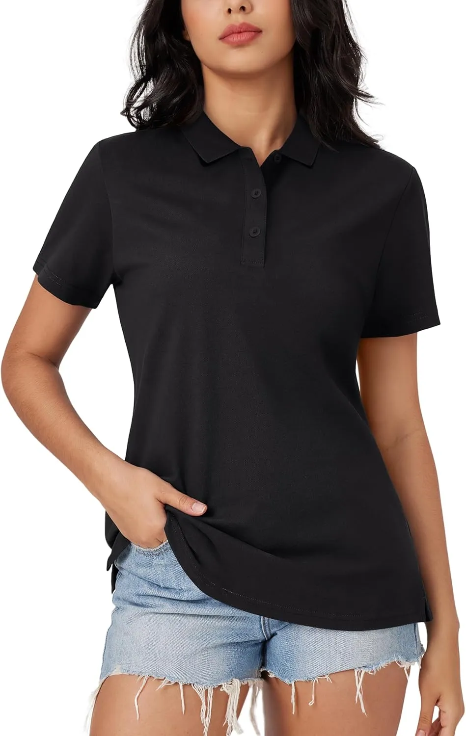 MAGCOMSEN Women's Polo Shirts Cotton 3-Button Short Sleeve Collared Tops Summer Cool Shirt Uniform Casual Shirts