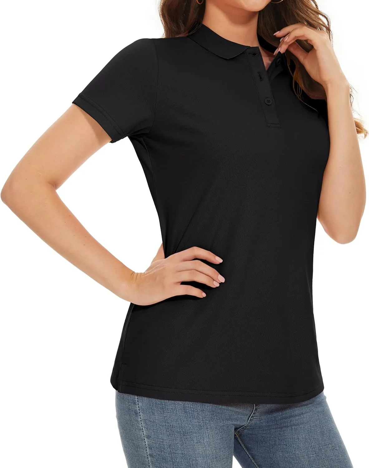MAGCOMSEN Women's Polo Shirts Cotton 3-Button Short Sleeve Collared Tops Summer Cool Shirt Uniform Casual Shirts