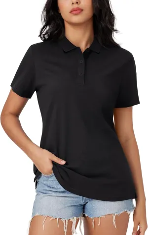 MAGCOMSEN Women's Polo Shirts Cotton 3-Button Short Sleeve Collared Tops Summer Cool Shirt Uniform Casual Shirts