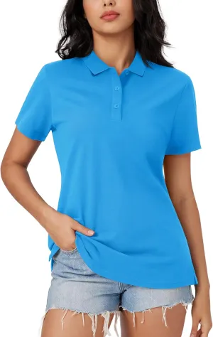 MAGCOMSEN Women's Polo Shirts Cotton 3-Button Short Sleeve Collared Tops Summer Cool Shirt Uniform Casual Shirts