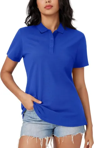 MAGCOMSEN Women's Polo Shirts Cotton 3-Button Short Sleeve Collared Tops Summer Cool Shirt Uniform Casual Shirts