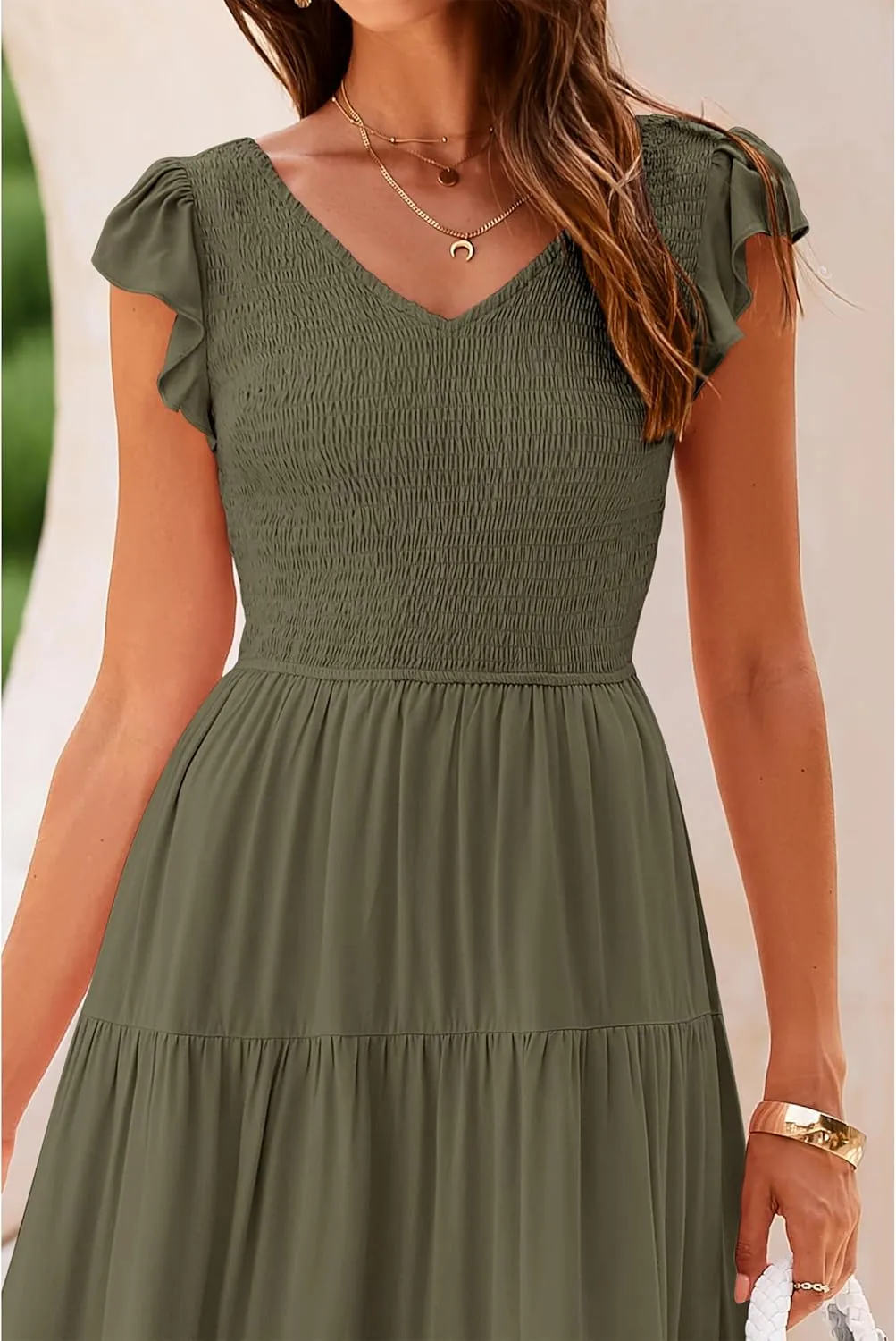 MASCOMODA Women Summer Floral Maxi Dresses 2025 Smocked V Neck Cap Short Sleeve Ruffle Boho Beach Wedding Flowy Long Sundress