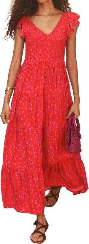 MASCOMODA Women Summer Floral Maxi Dresses 2025 Smocked V Neck Cap Short Sleeve Ruffle Boho Beach Wedding Flowy Long Sundress