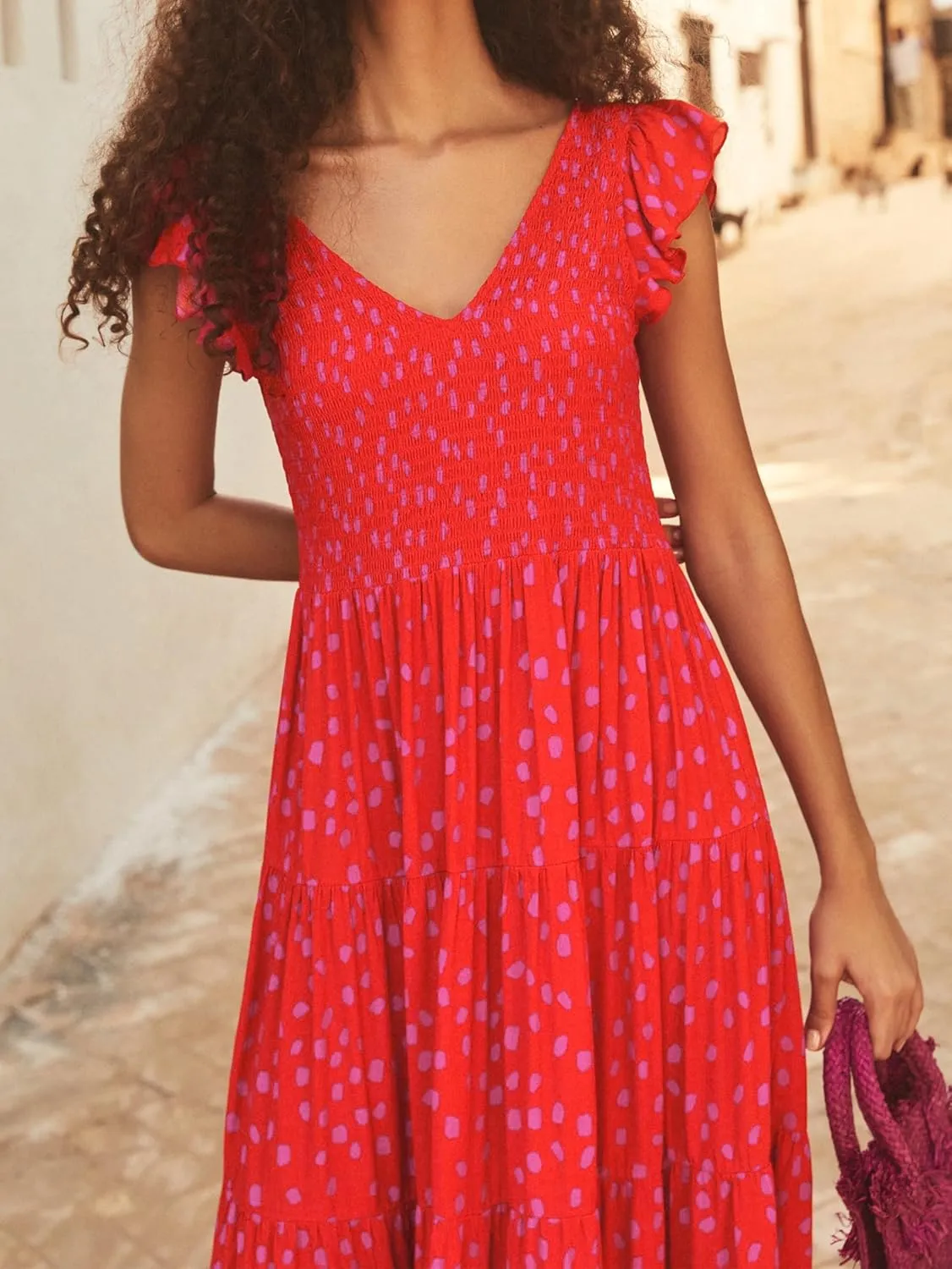 MASCOMODA Women Summer Floral Maxi Dresses 2025 Smocked V Neck Cap Short Sleeve Ruffle Boho Beach Wedding Flowy Long Sundress