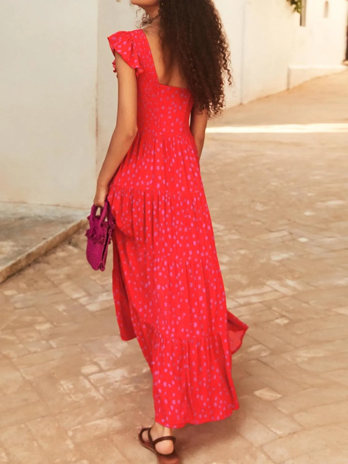MASCOMODA Women Summer Floral Maxi Dresses 2025 Smocked V Neck Cap Short Sleeve Ruffle Boho Beach Wedding Flowy Long Sundress