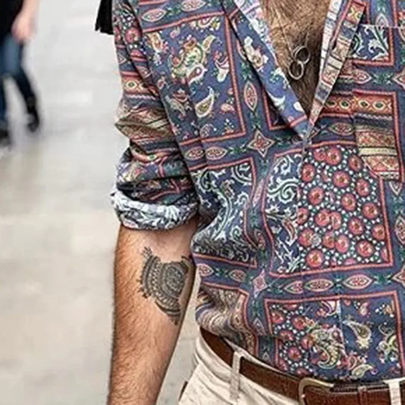 Men Vintage Casual Pattern Printed Shirts