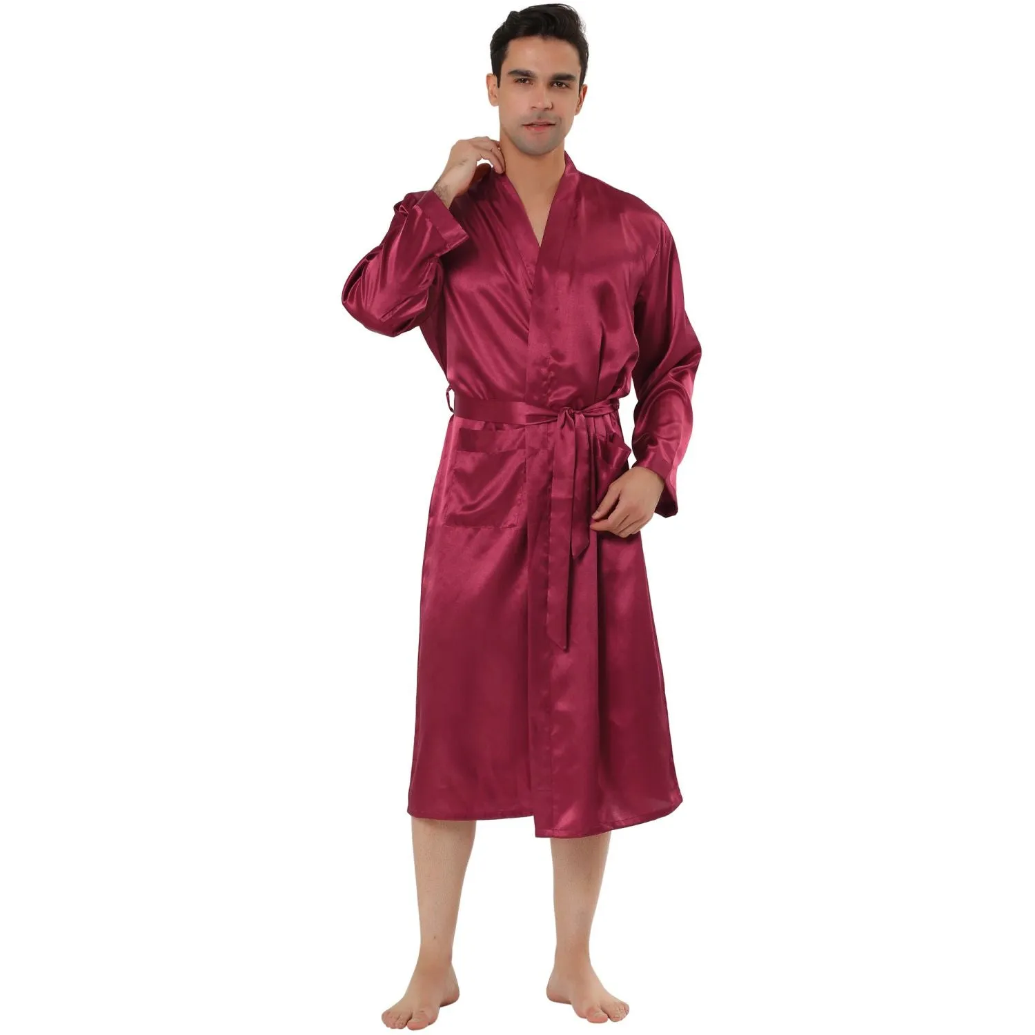 Men's Long Sleeve Satin Sleep Robe Pajamas for Lounge Lars Amadeus pajama robe