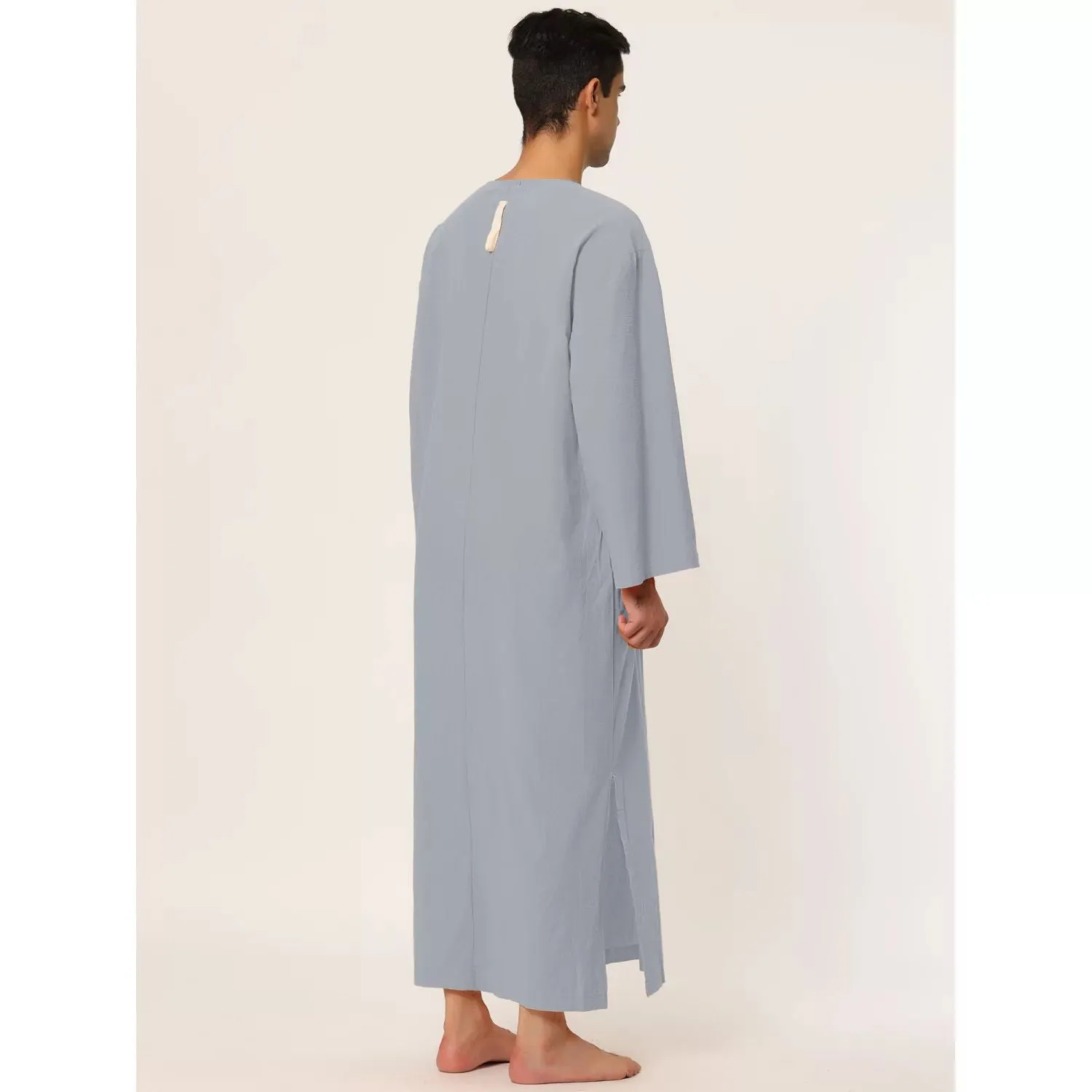Men's pajamas, cotton sleepwear long dress with V-neck and side slit, with pocket Lars Amadeus