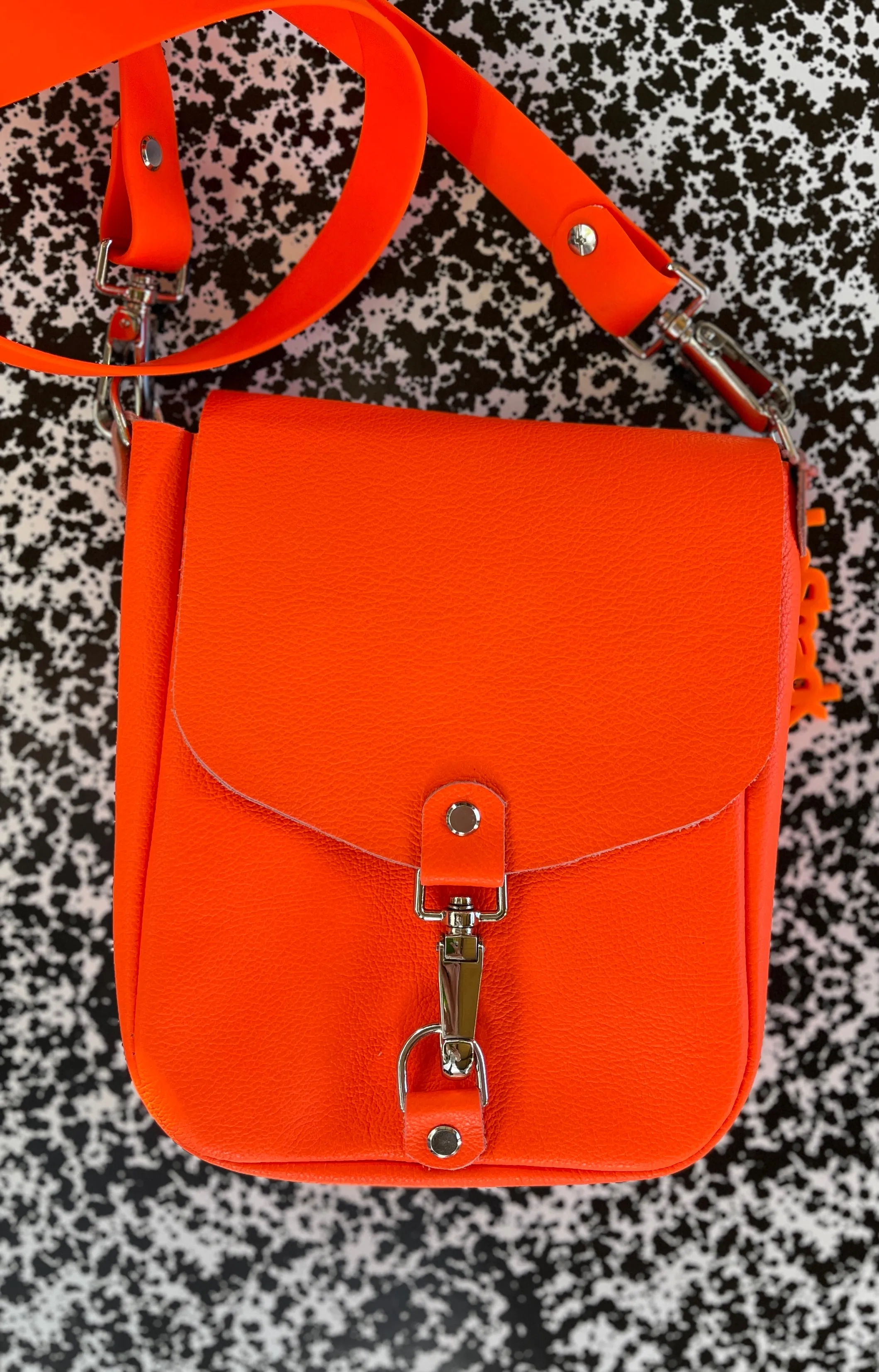 Neon Orange Flap Crossbody Bag