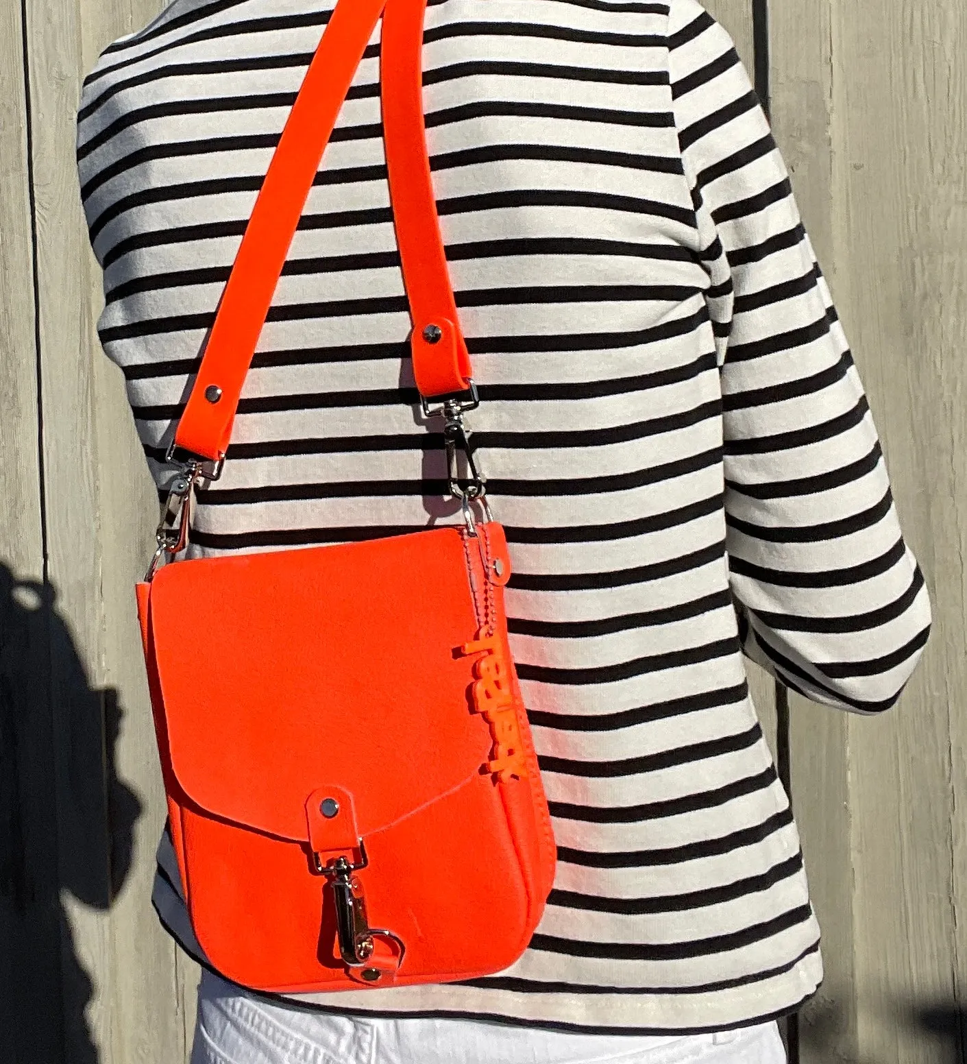 Neon Orange Flap Crossbody Bag