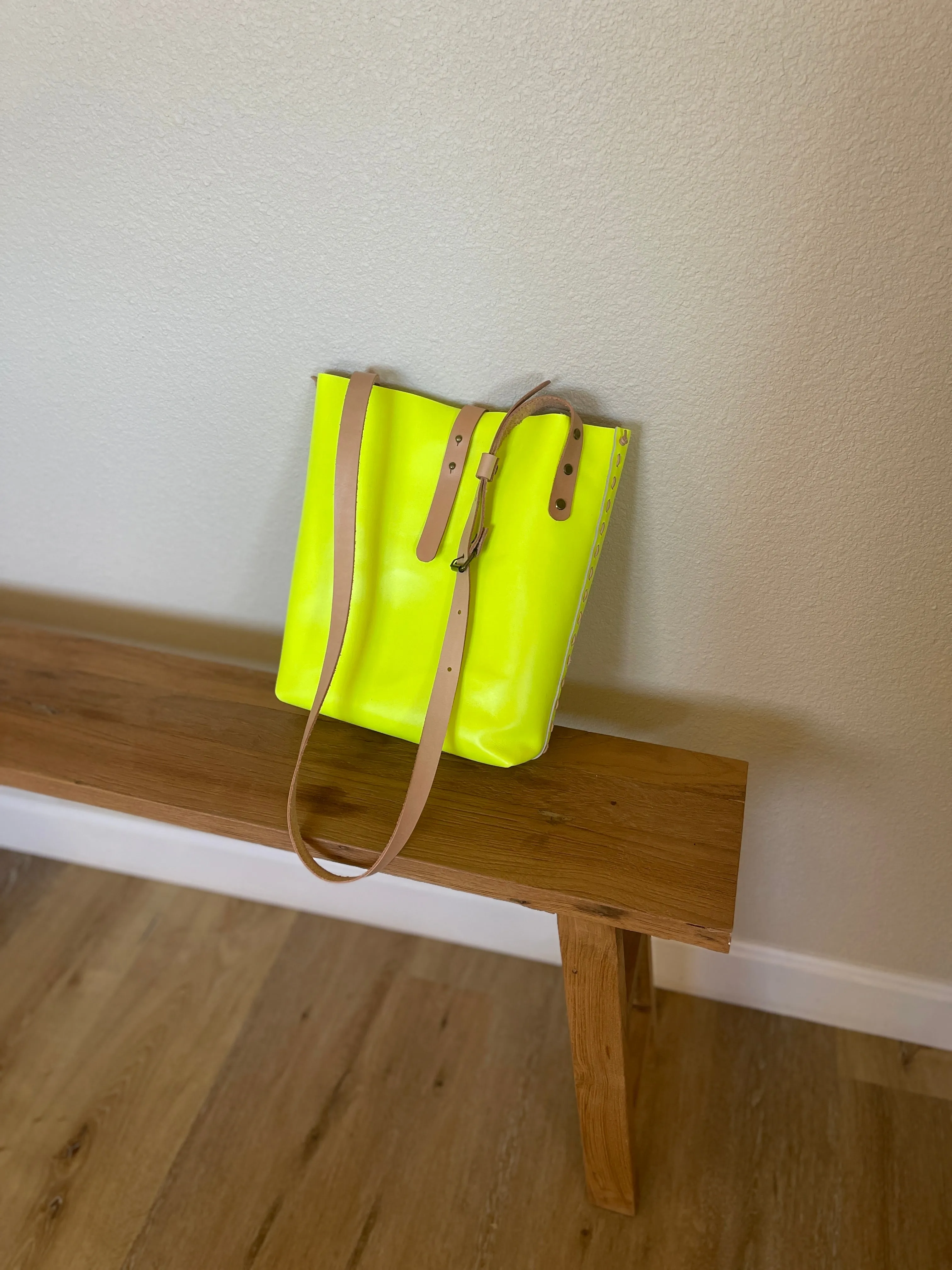 Neon Yellow Leather Crossbody Bag